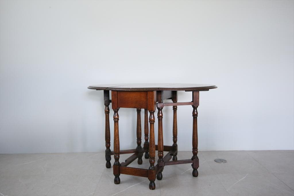 英国アンティーク木製ゲートレッグテーブル/ダイニング机バタフライ(89-250)