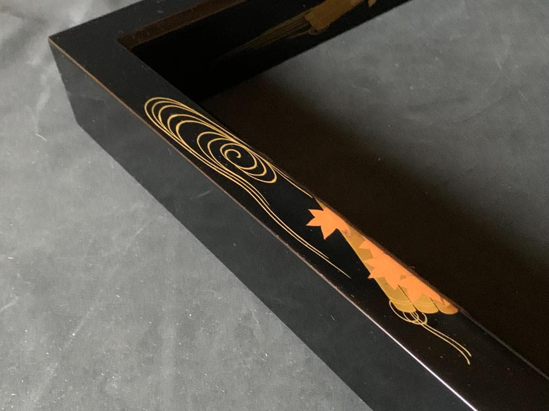 輪島塗 河智製 花筏蒔絵 木製 黒真塗 炉縁 共箱 茶道具