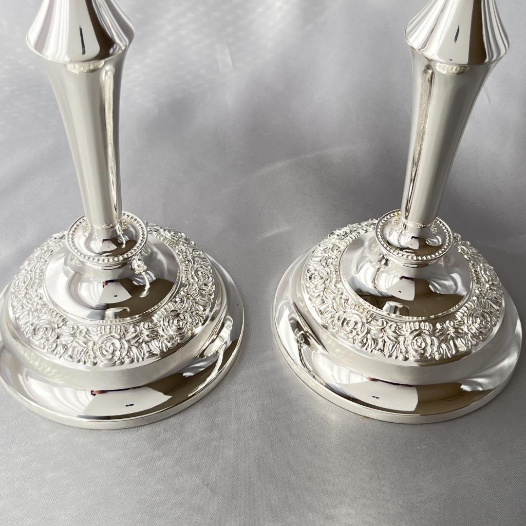 【QUEEN ANNE】 薔薇のキャンドルスタンド ペア【シルバープレート】