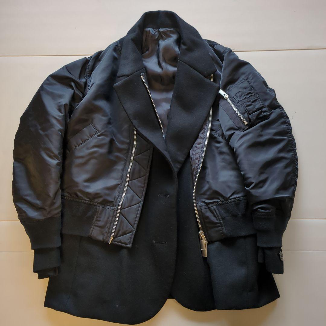 sacai（サカイ）／MA-1ドッキング プリーツ コート／ブラック レディース