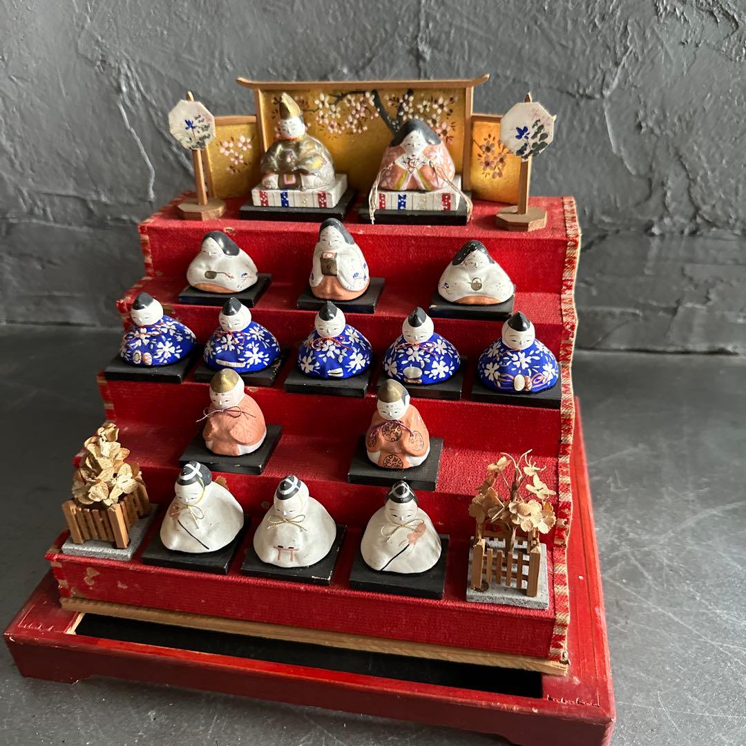 瞬間的お値下げ‼️アンティークミニ雛人形　希少品！雛壇飾り土人形　可愛い