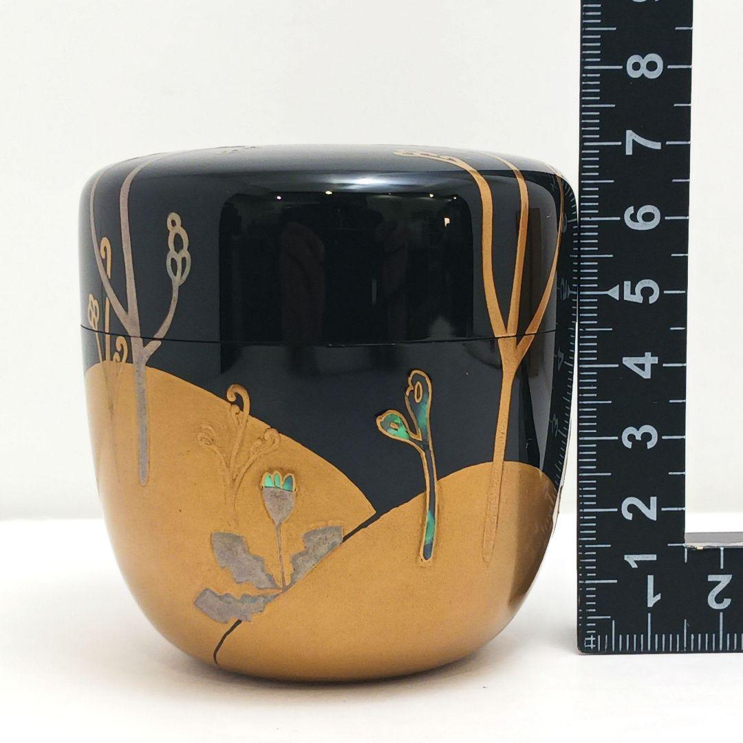 Y3031-5 茶道具 塗師 静峰作 金蒔絵 早蕨 棗 共箱 ち