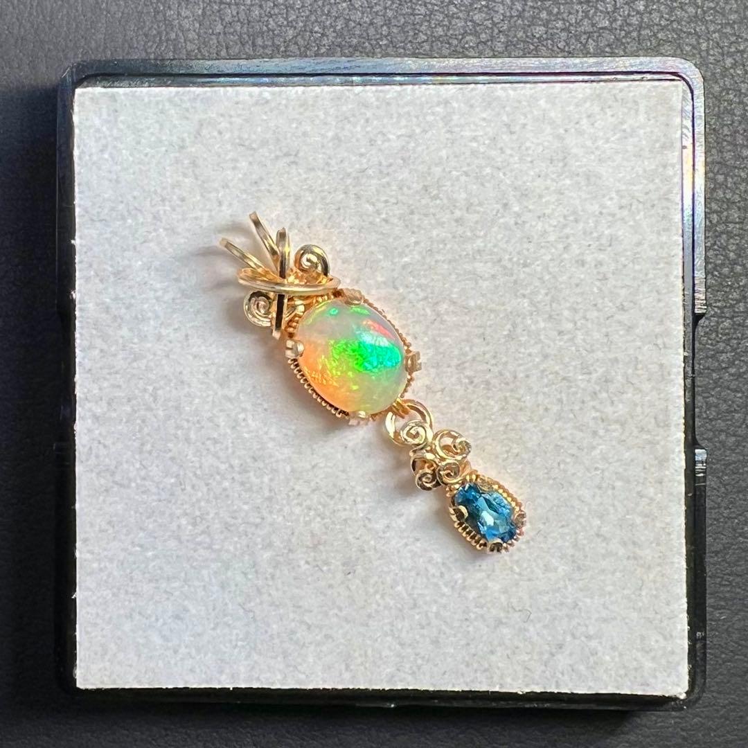 for まさみ♫様】天然石 珍ハニカムオパール＆スイスブルートパーズ14kgf