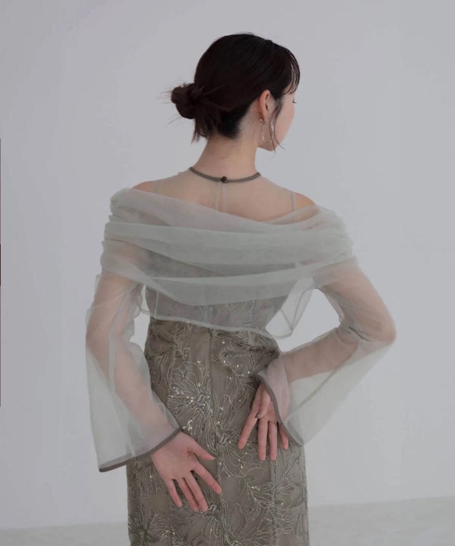 タグ付き】LEJA チュールオフショルダー花柄Iラインドレス S