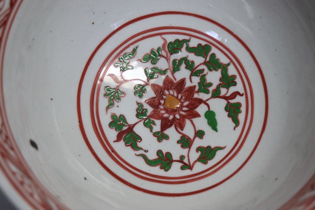 中国 紅緑彩花鳥紋碗 送料込み1025