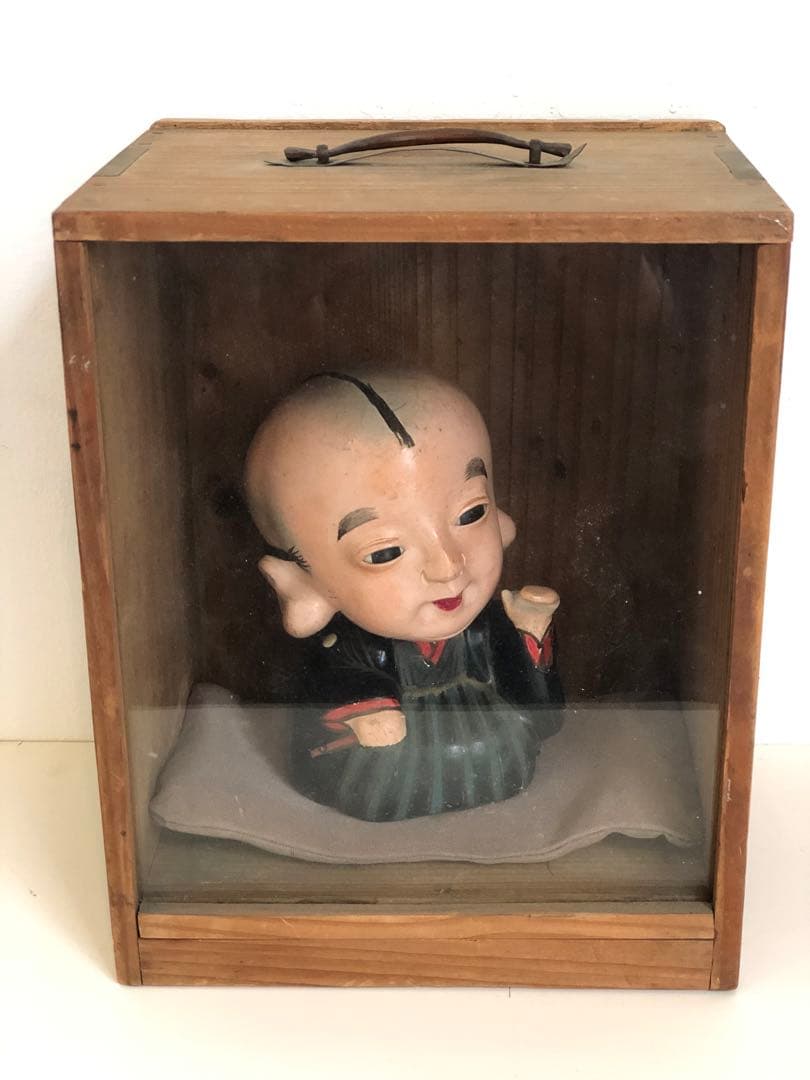 大正5年 福助人形 胡粉仕上げオープンマウス 骨董品 首動人形