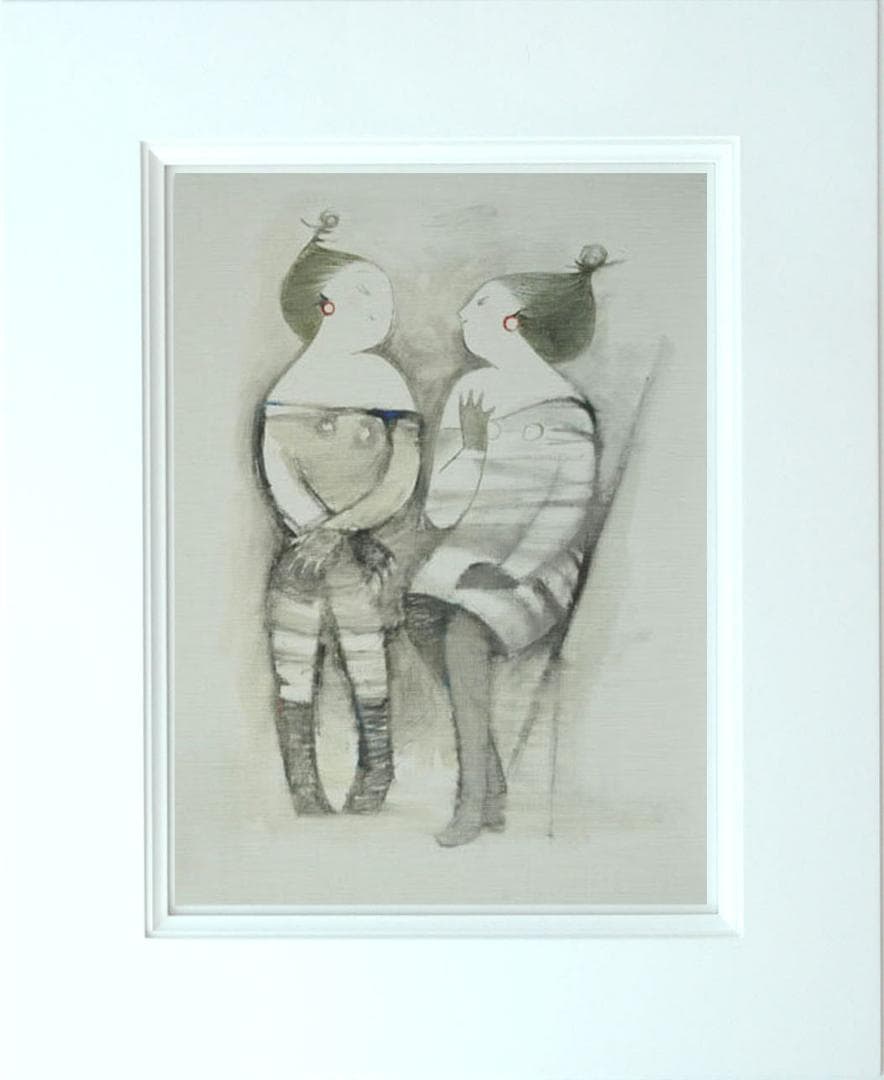 油絵 菅家令子 絵 絵画インテリ 額付(青緑＋金色の枠) F6-081712女性