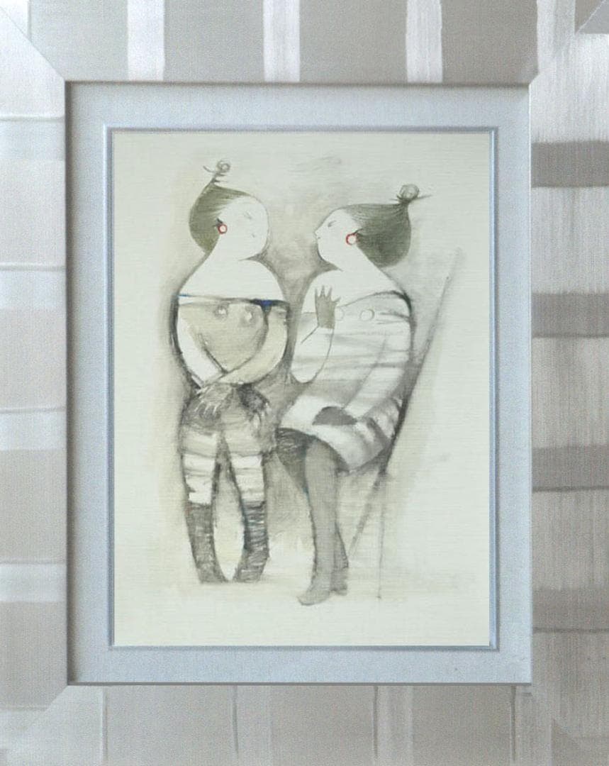 油絵 菅家令子 絵 絵画インテリ 額付(青緑＋金色の枠) F6-081712女性