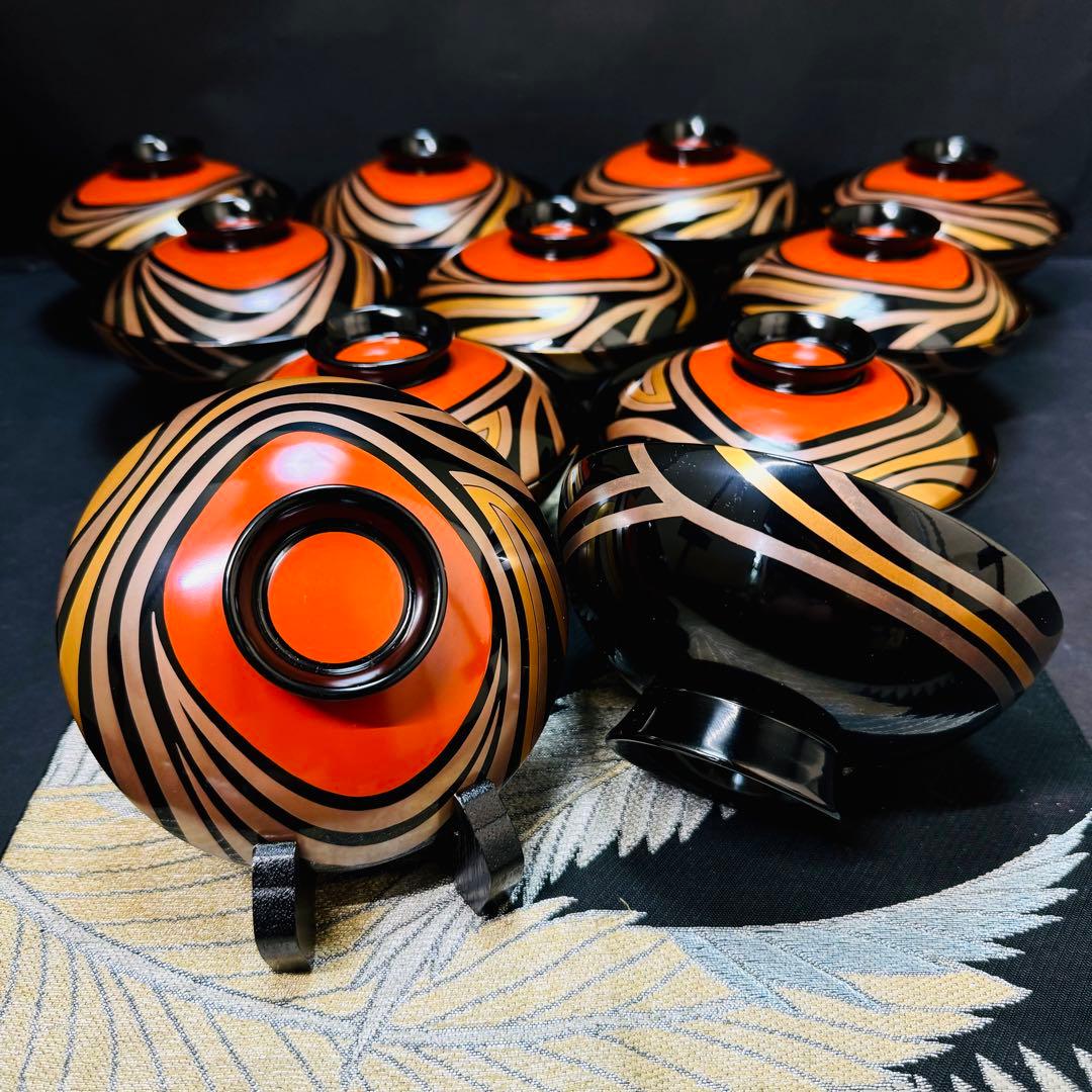 漆器 特製輪島塗 蒔絵 木製 蓋付椀 お煮物椀 吸物椀 10客 共