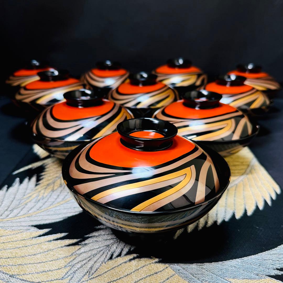 漆器 特製輪島塗 蒔絵 木製 蓋付椀 お煮物椀 吸物椀 10客 共