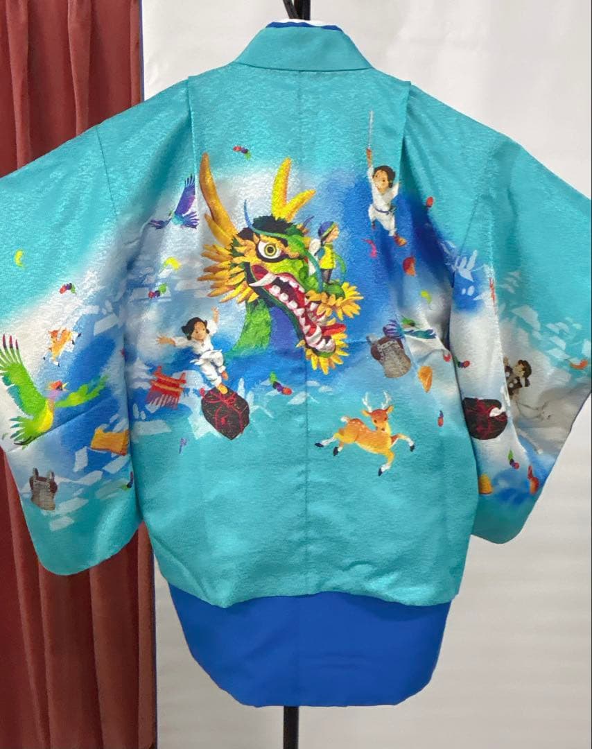 5～7歳男の子用 セット内容着物羽織、襦袢 3点セット、淡いオーシャンブルー