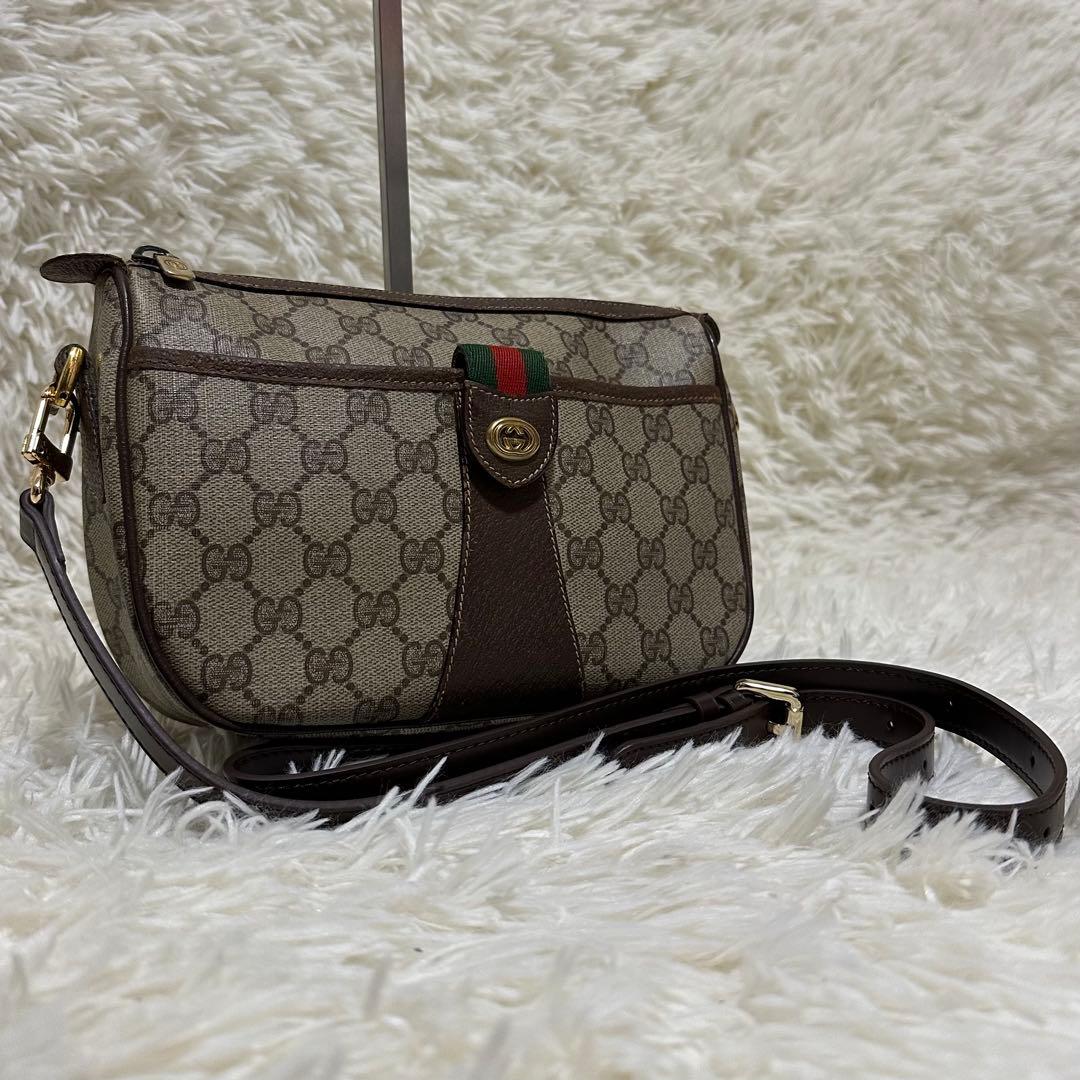 大容量 レア オールドグッチ GG 総柄 レザー ショルダーバッグ PVC ロゴ