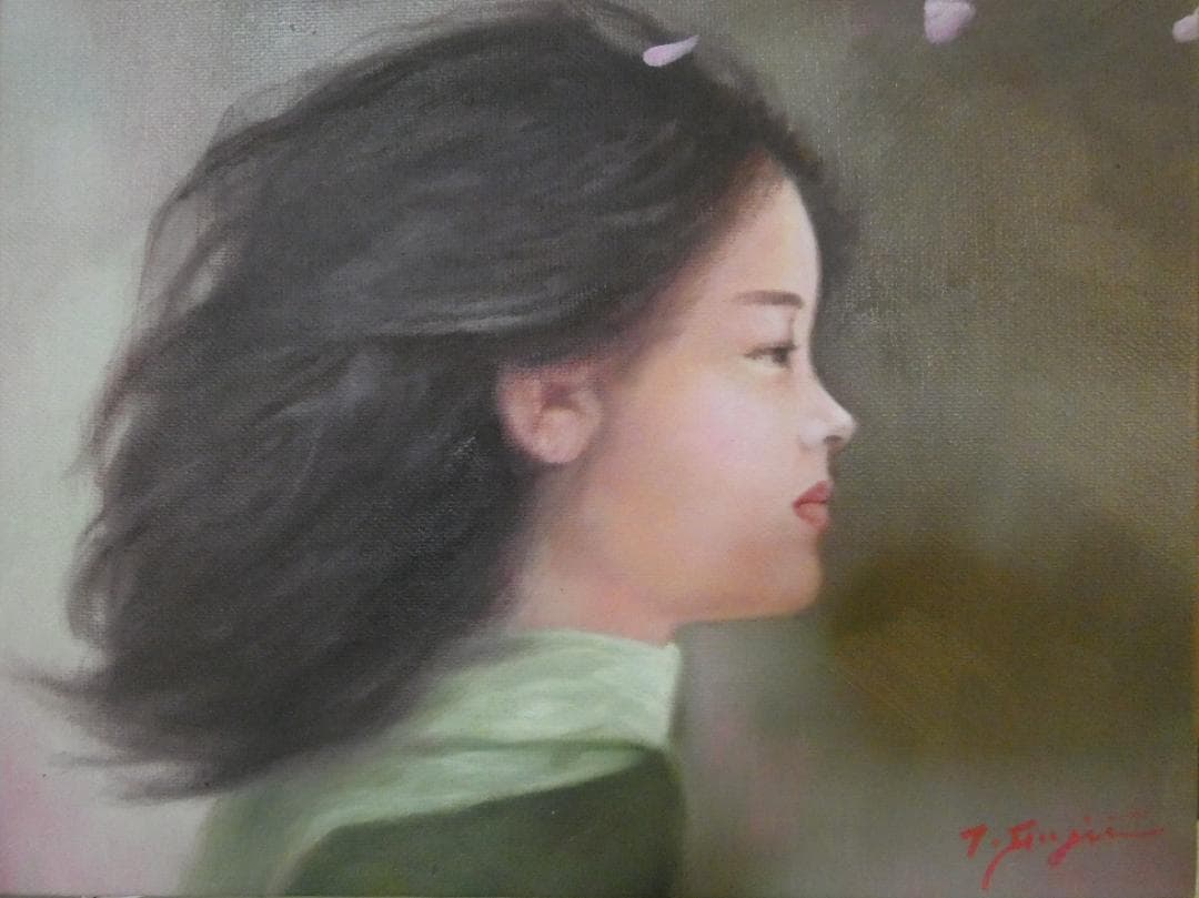 油絵　藤井勉　 F6 【　風　】手描き　　額付き