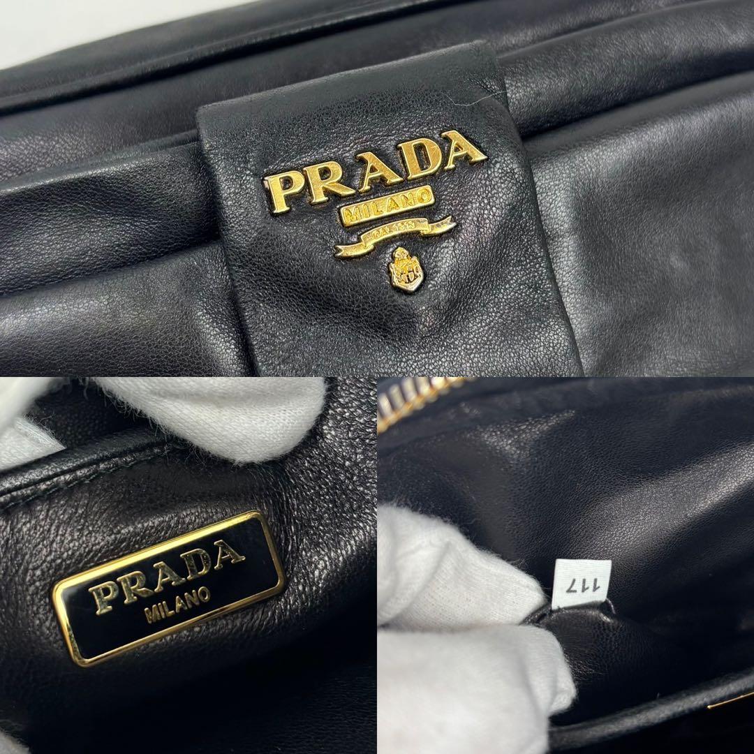 専用プラダ リボン ミニショルダーバッグ 2WAY ナッパレザー ブラック