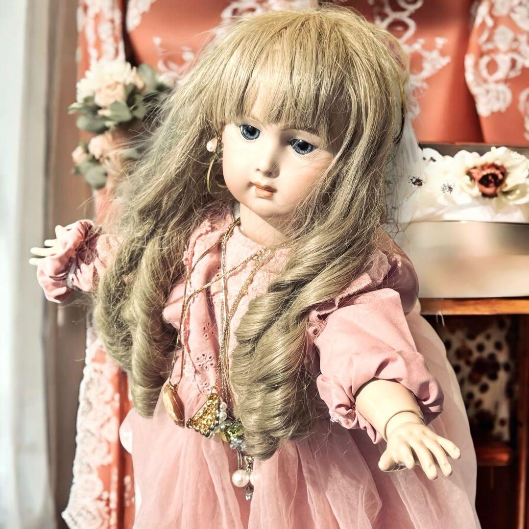 ビスクドール ロングフェイス ジュモー 作家様 ワンピース ドレス ボネ