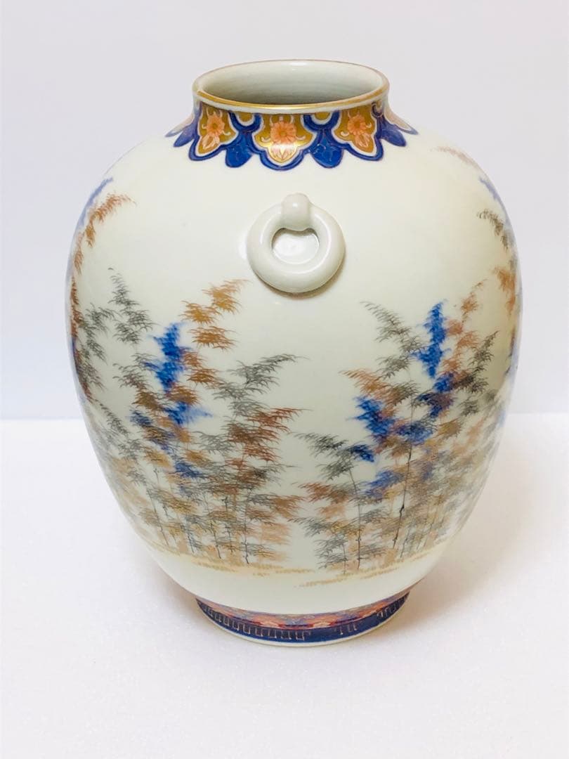 最終割引価格 明治 初期 有田焼 明治香蘭社 オールド香蘭社 色絵竹林文 花瓶