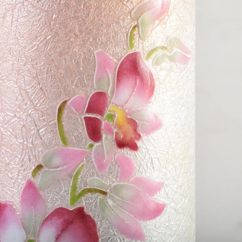 七宝焼 桃釉 花文 花瓶 箱付 V 9150