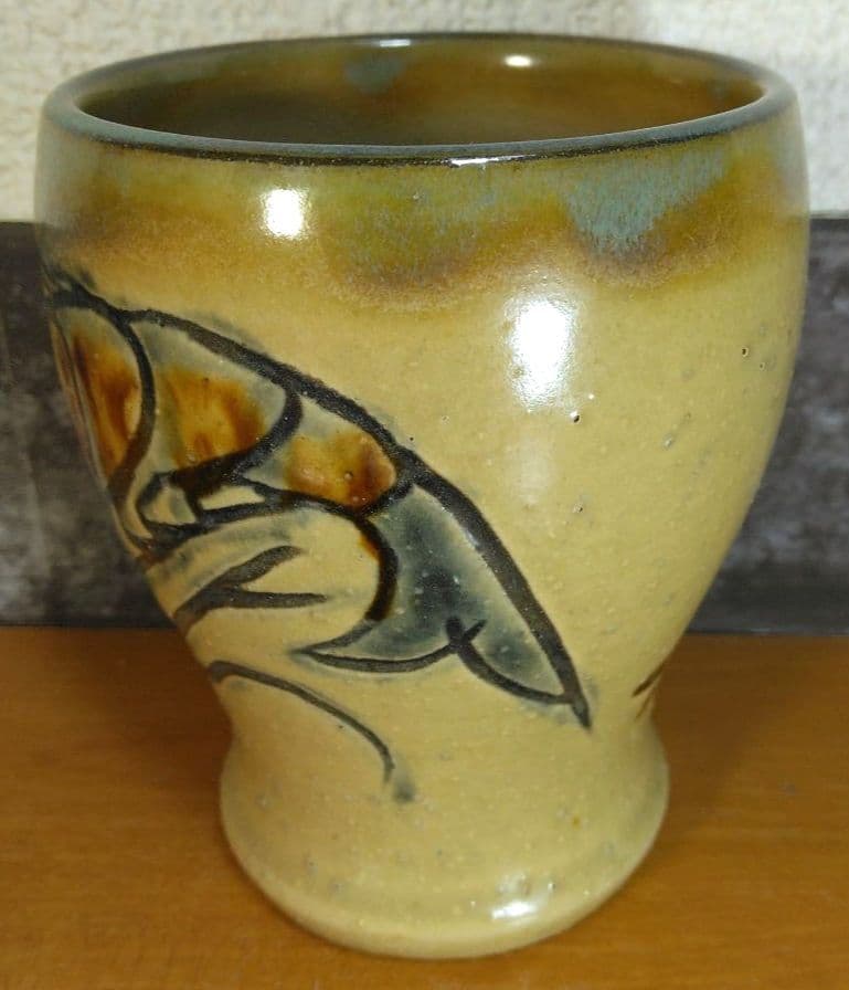 人間国宝 金城次郎 海老魚紋ゴブレット 栞 共箱 美品 やちむん 壷屋焼