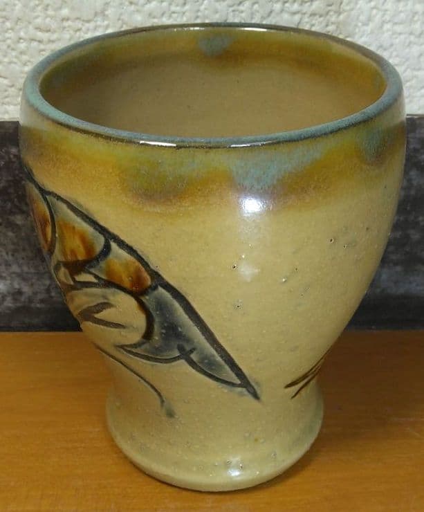 人間国宝 金城次郎 海老魚紋ゴブレット 栞 共箱 美品 やちむん 壷屋焼