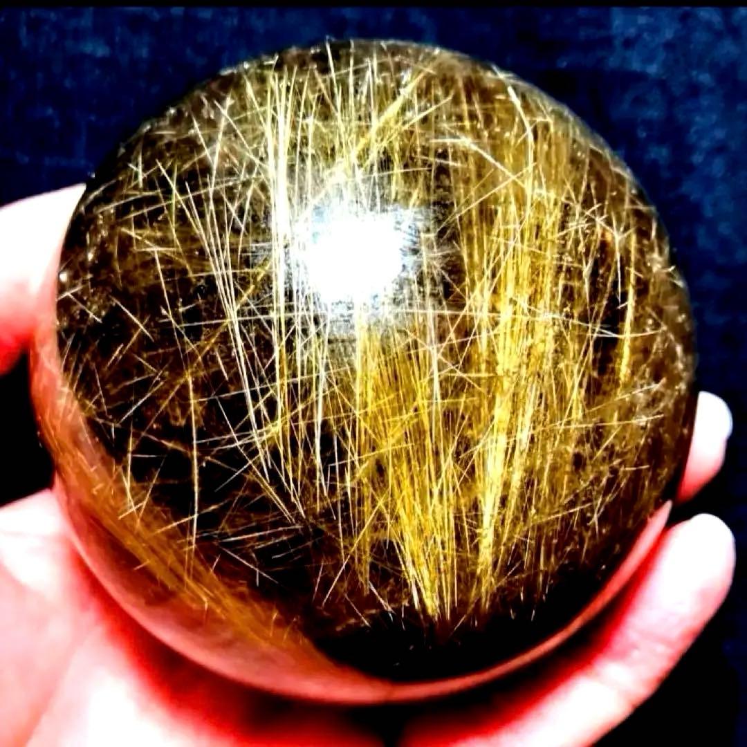 限定値下げ 超絶綺麗✨76mm ゴールドルチルクォーツ 丸玉 スフィア