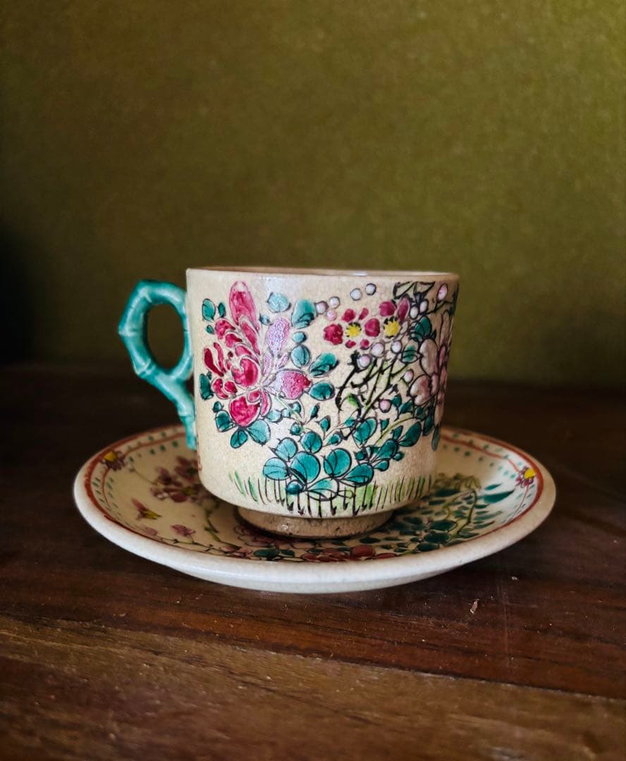 薩摩焼 銘あり 里帰り品 手描き カップ＆ソーサー 希少 アンティーク