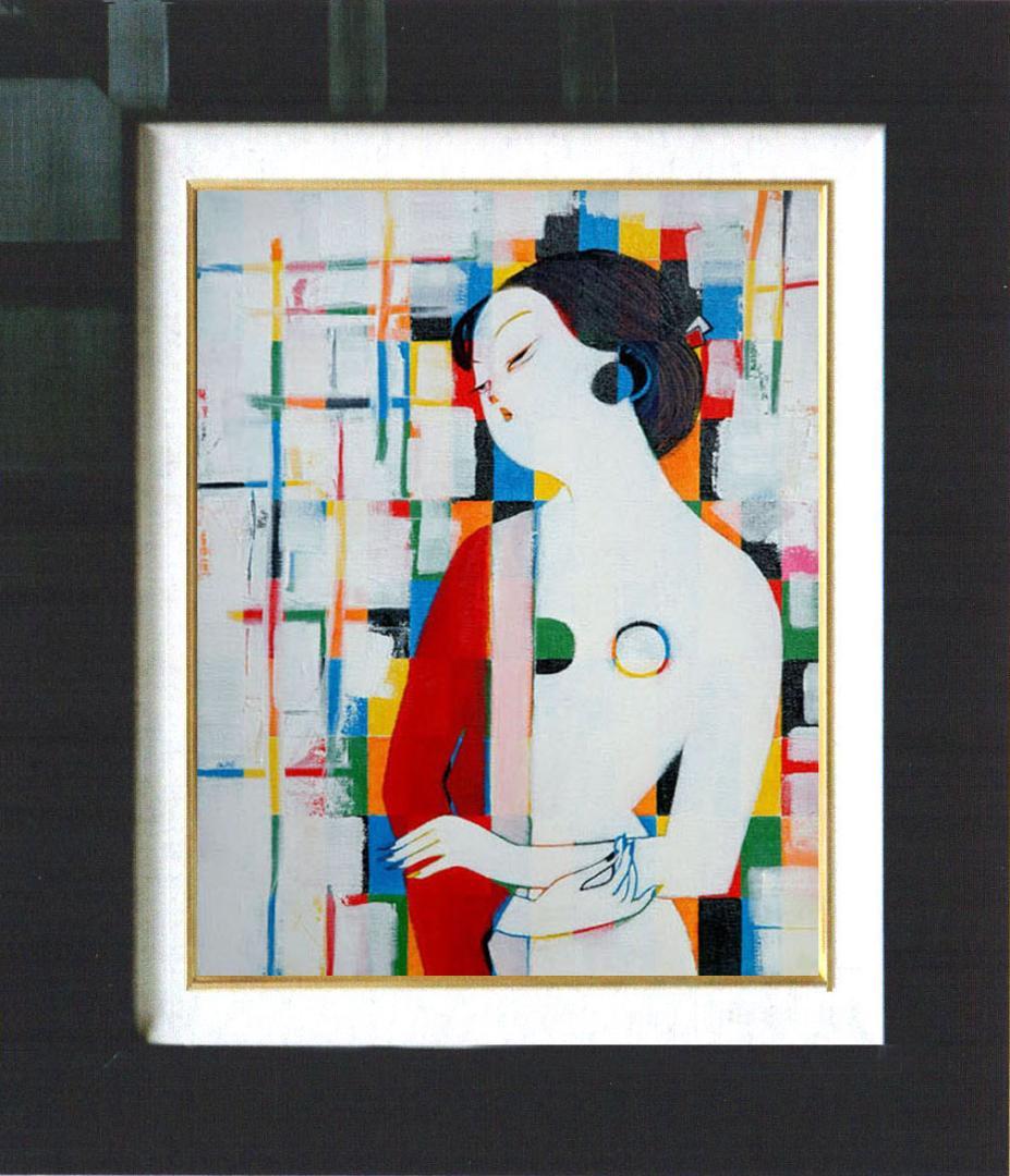 油絵 菅家令子 絵 絵画インテリア 額付(白) uF6-010911 人物 女性