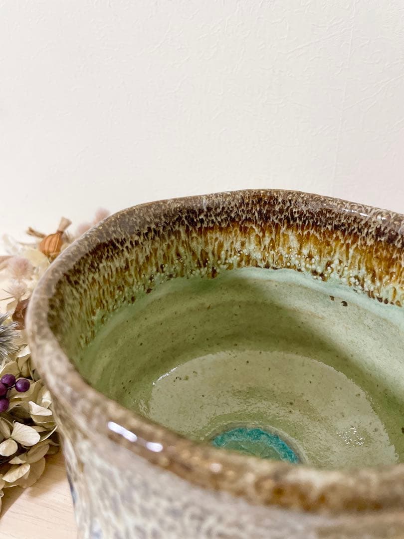 ラスト1個 萩焼 山根清玩 しだれ釉 孔雀釉 抹茶碗 湯呑み 光彩