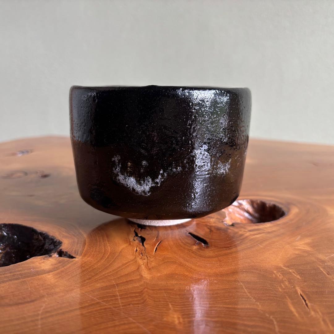 楽入窯 吉村楽入 蛇喝釉 黒楽茶碗 楽焼 抹茶碗 茶道具