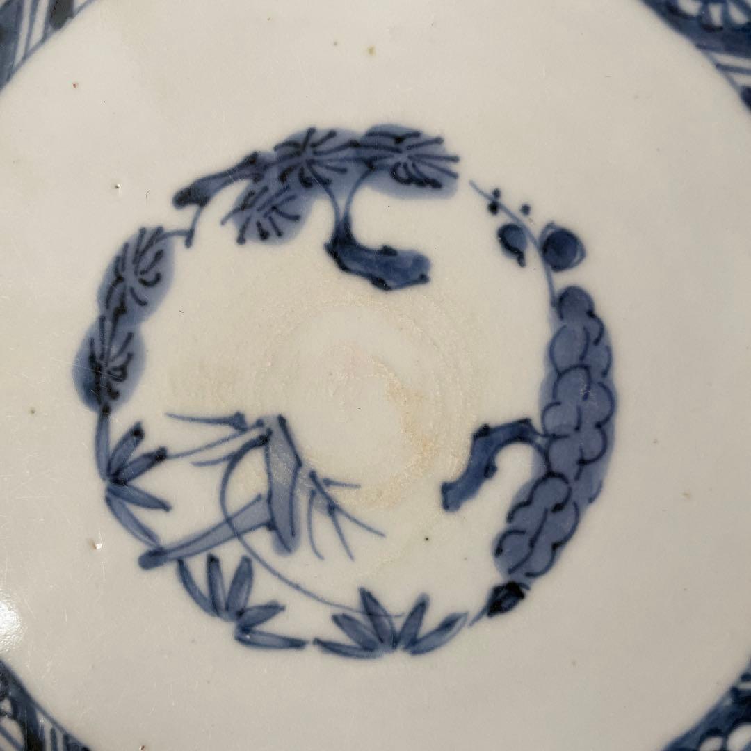 古伊万里 微塵唐草図 染付 なます皿 輪花 松文様 中皿