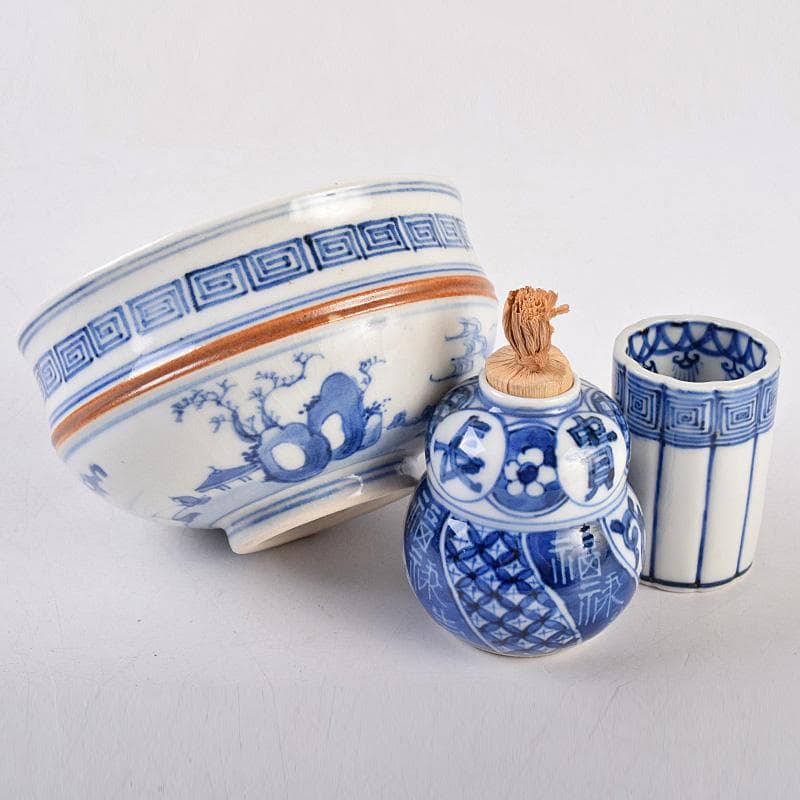 美子銘 扇蒔絵 茶箱 五良太甫呉祥瑞造 染付 振出など