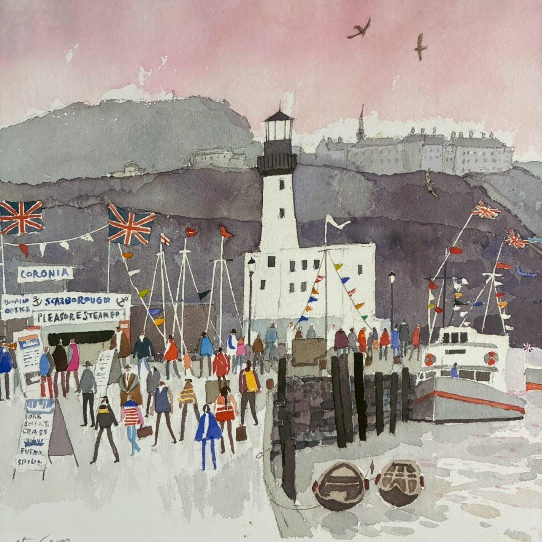 美品 安野光雅「イギリス/スカボロー」水彩画複製 安野光雅美術館発行 限定品
