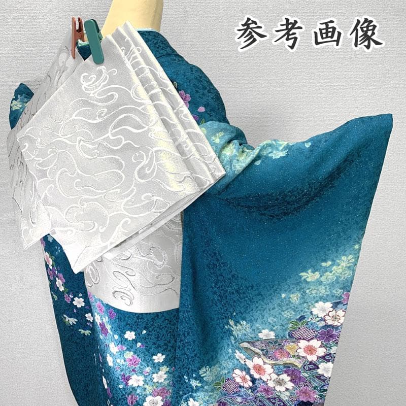 511z31.帯締め〇金通し 振袖 地紋 桜 菱 地紙 青緑〇美品