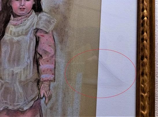 小島俊男　タイトル「人形」　パステル画　サインあり　金縁額装　黄袋、専用箱付き