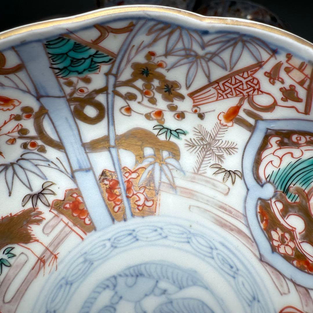 専用出品 幕末〜明治期 金蘭手 膾皿 五客 松竹梅 鶴 扇子 角