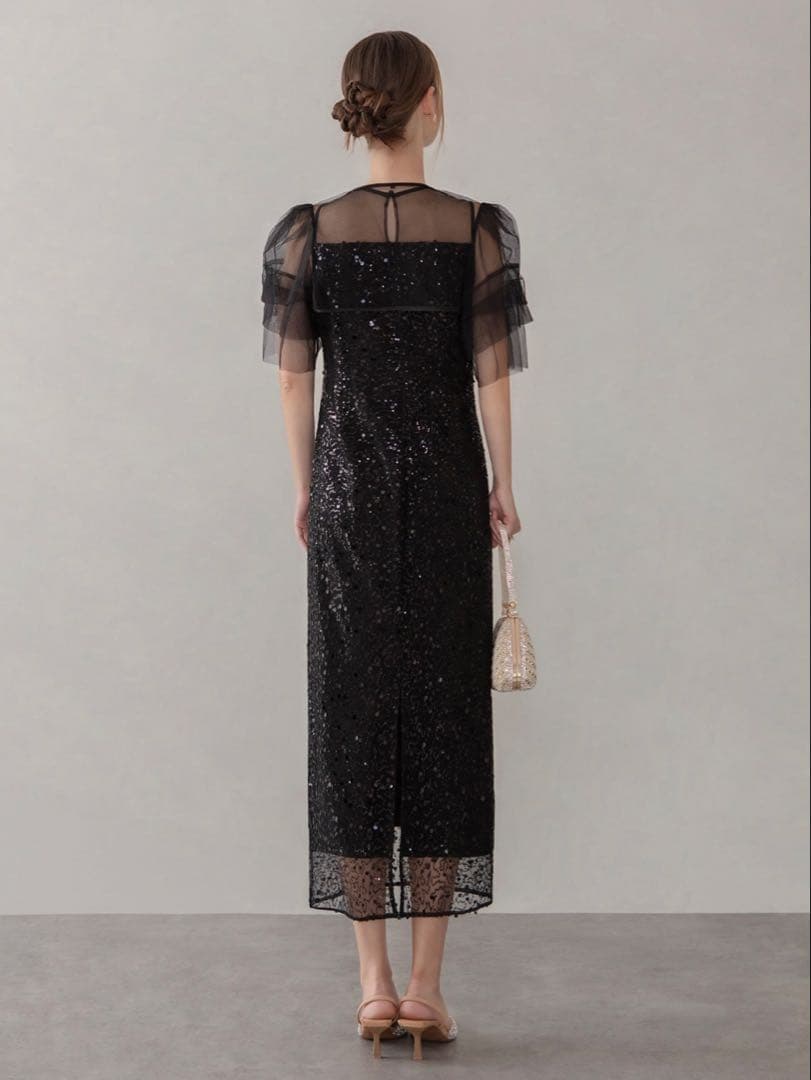 スパンコールパールミックスボレロIラインワンピースドレス結婚式二次会パーティー