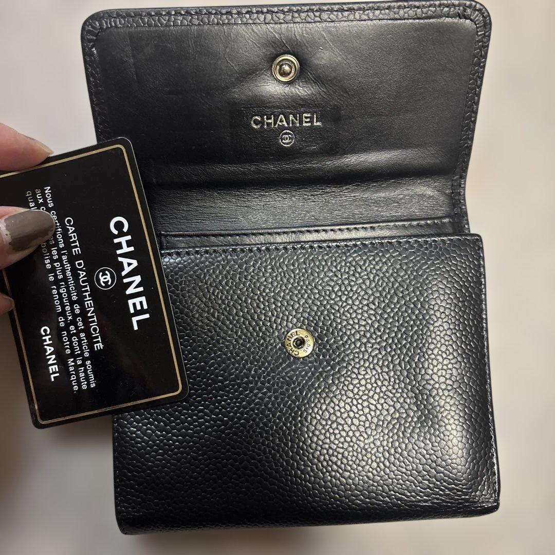 シャネル 三つ折財布 ココマーク ブラック キャビアスキン - メルカリ