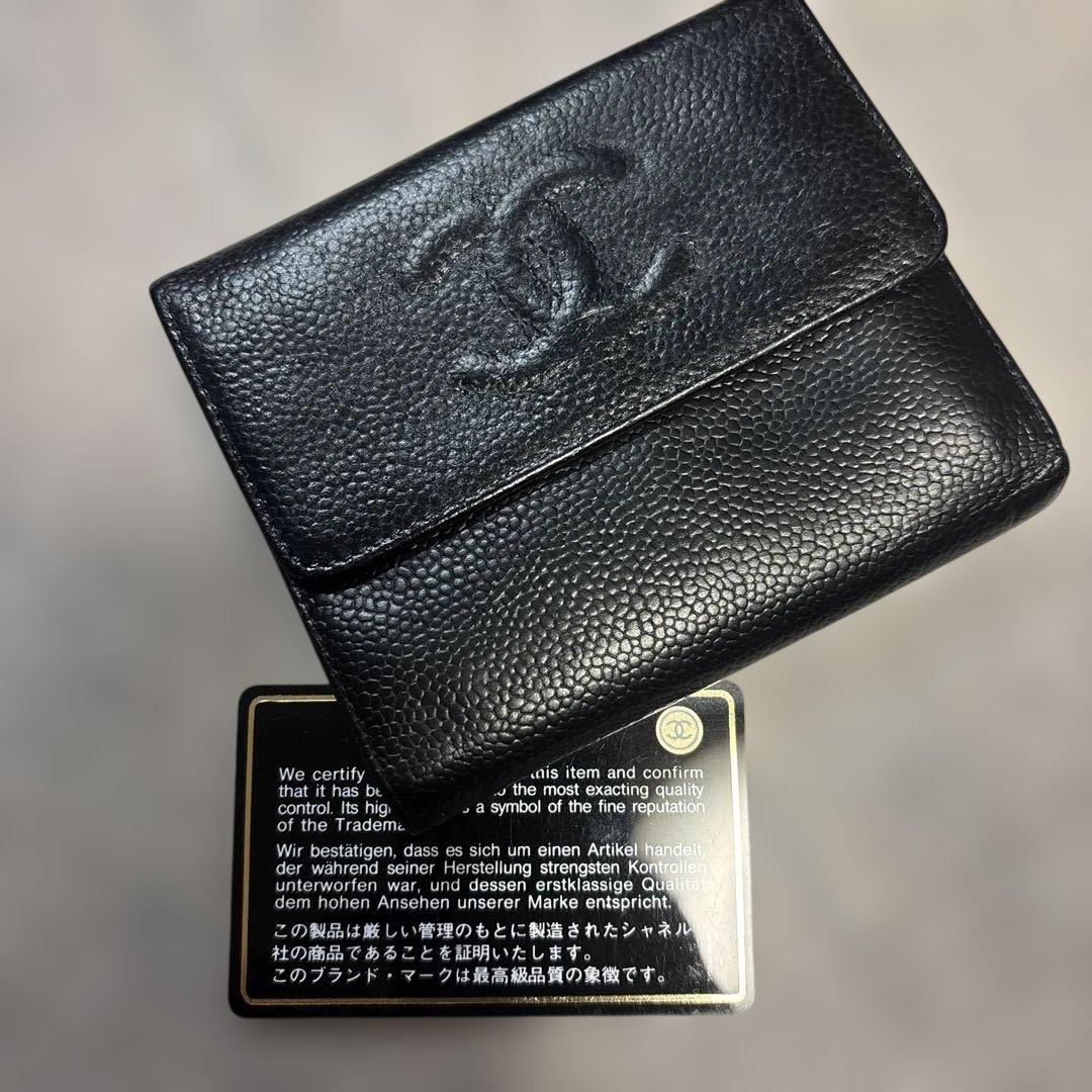 シャネル 三つ折財布 ココマーク ブラック キャビアスキン - メルカリ