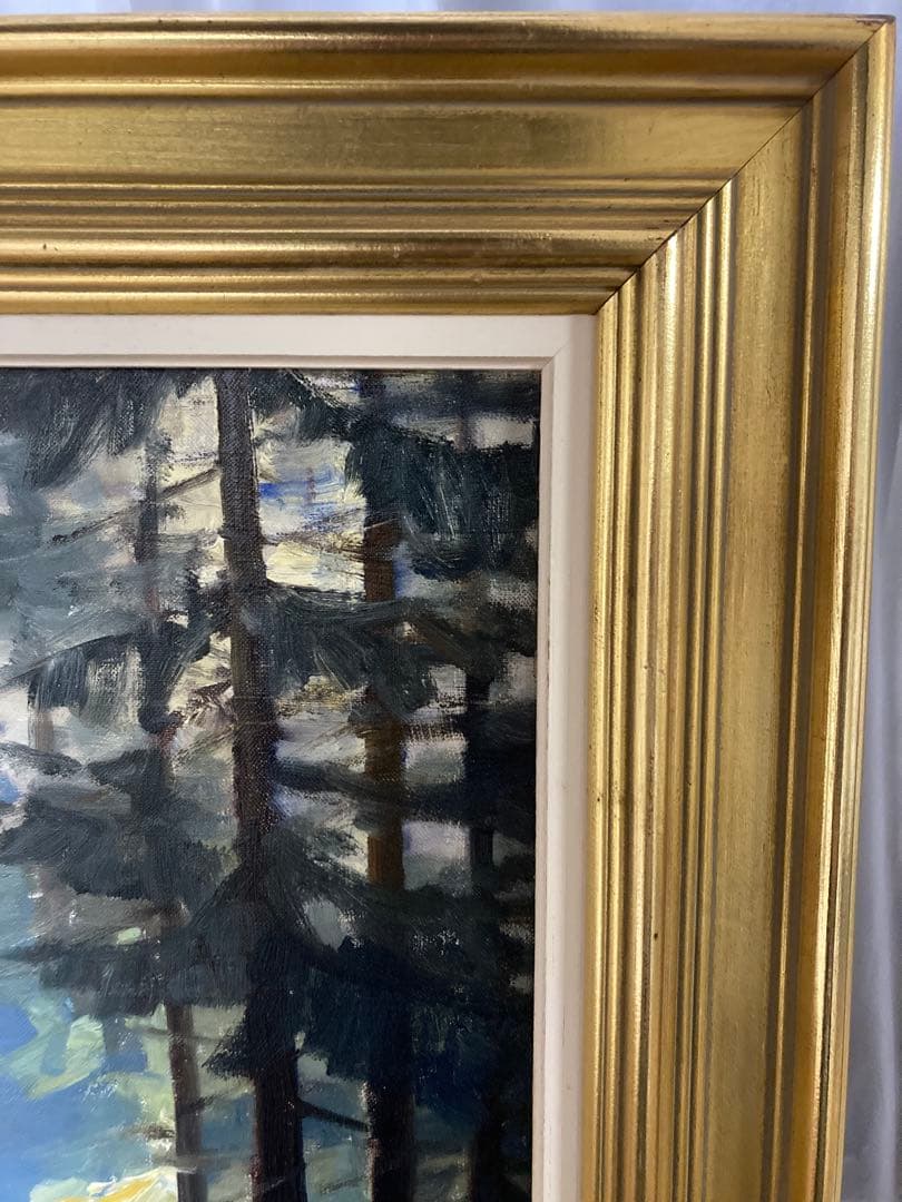 油彩　油絵　肉筆　ロルドの森　<Ｅ・T horbjorn> サイン額装有り 油彩 油絵 肉筆 ロルドの森 <E・T horbjorn> サイン額装有り 油彩