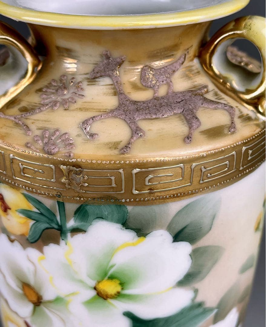 希少】オールドノリタケ アールヌーボー 薔薇紋花瓶 モールド 金彩