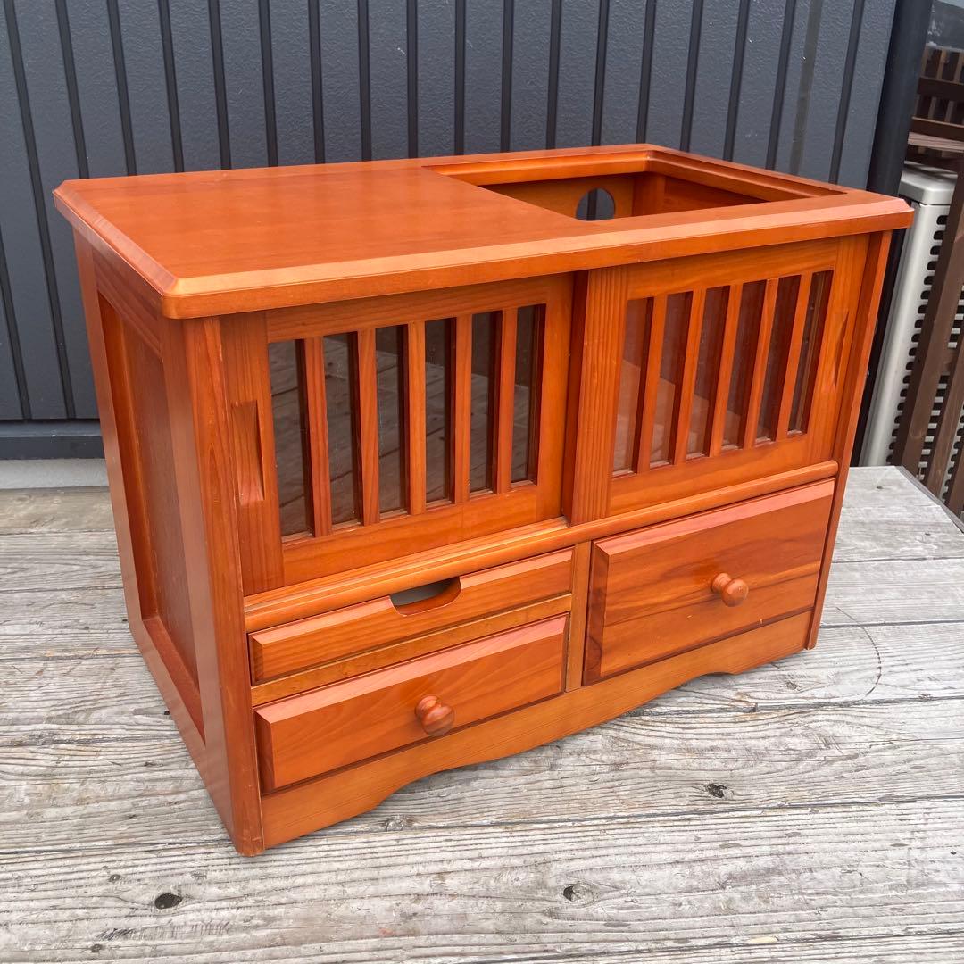 昭和レトロ 木製 格子扉 お座敷ワゴン 引き出し収納 キャスター付き