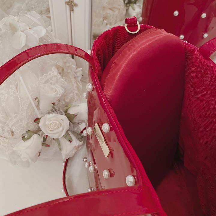 ducie パテントレザーパールキャリー キャリーバッグ 赤 小型犬 チワワ