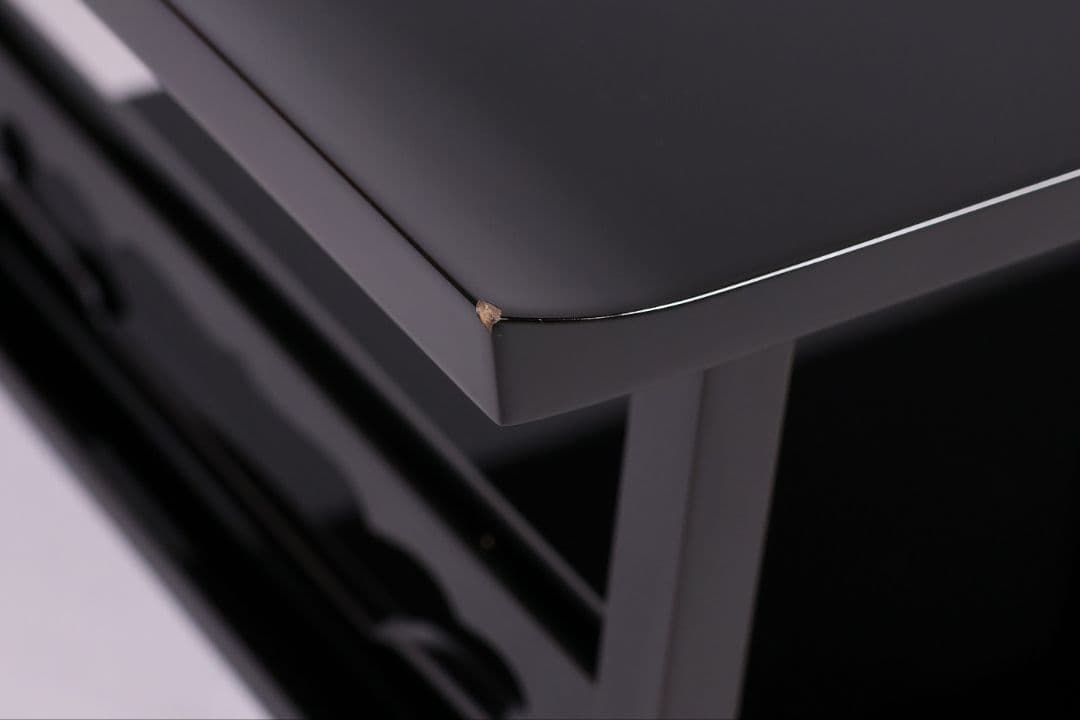 輪島塗 黒塗 二段卓 冠卓 幅52.7×32cm 木製 花台 漆芸【MA938】