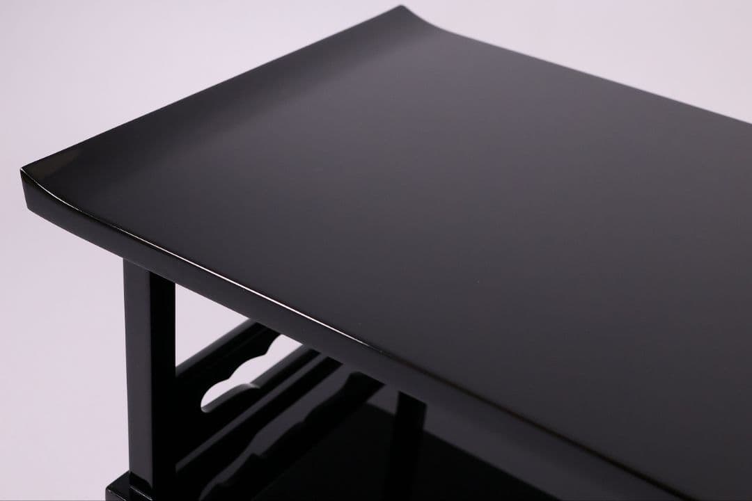 輪島塗 黒塗 二段卓 冠卓 幅52.7×32cm 木製 花台 漆芸【MA938】