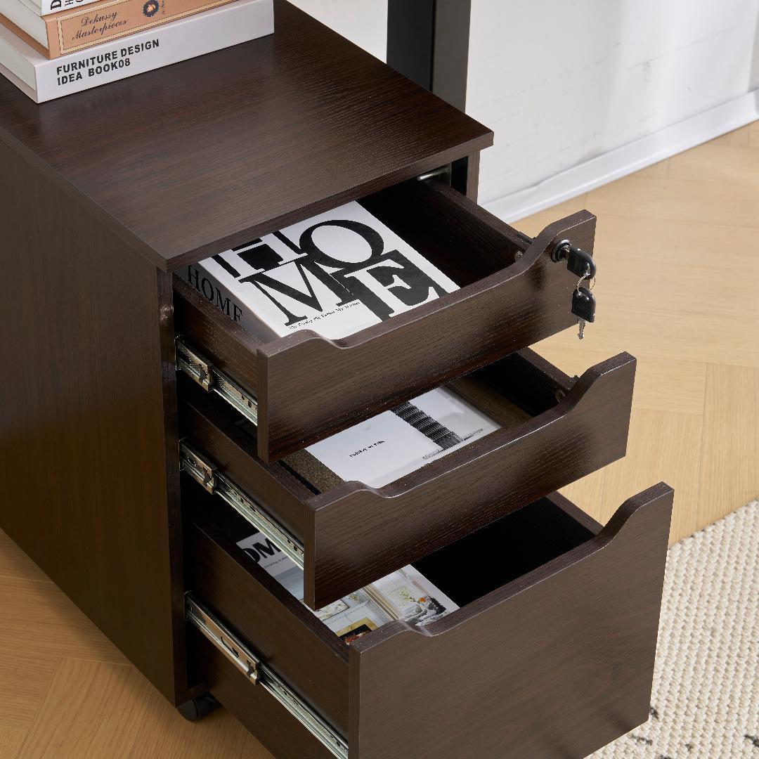 クルミ】デスクワゴン サイドワゴン 鍵付き キャスター付き 脇机