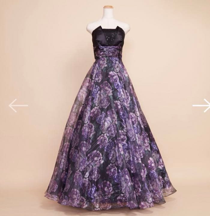 アナベル　フラワープリント　ブラックショルダードレス