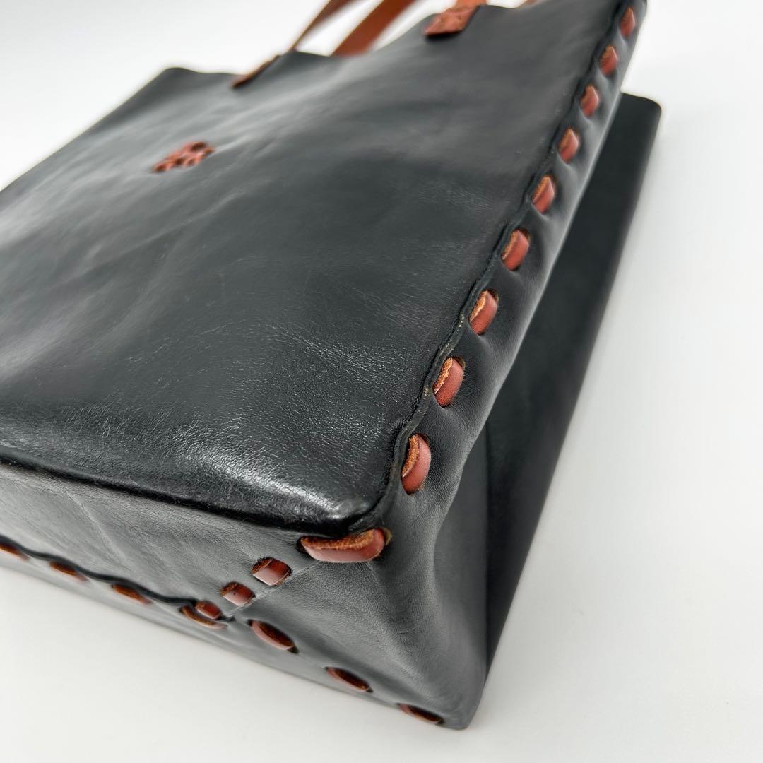 美品 アンリークイール Henry Cuir ハンドバッグ　犬 刺繍 黒