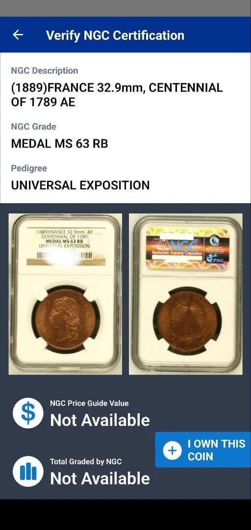 渓流あまごさん 優先 NGC-MS63RB フランス 万国博覧会記念 メダル
