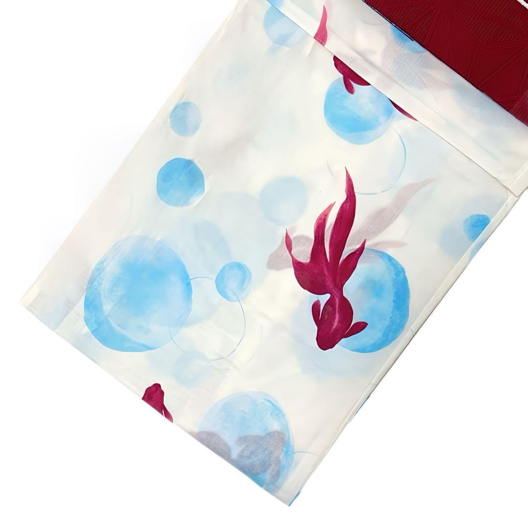 SALE価格 浴衣ジェンヌ 浴衣5点セット オフホワイトに金魚 ゆかた 半幅帯