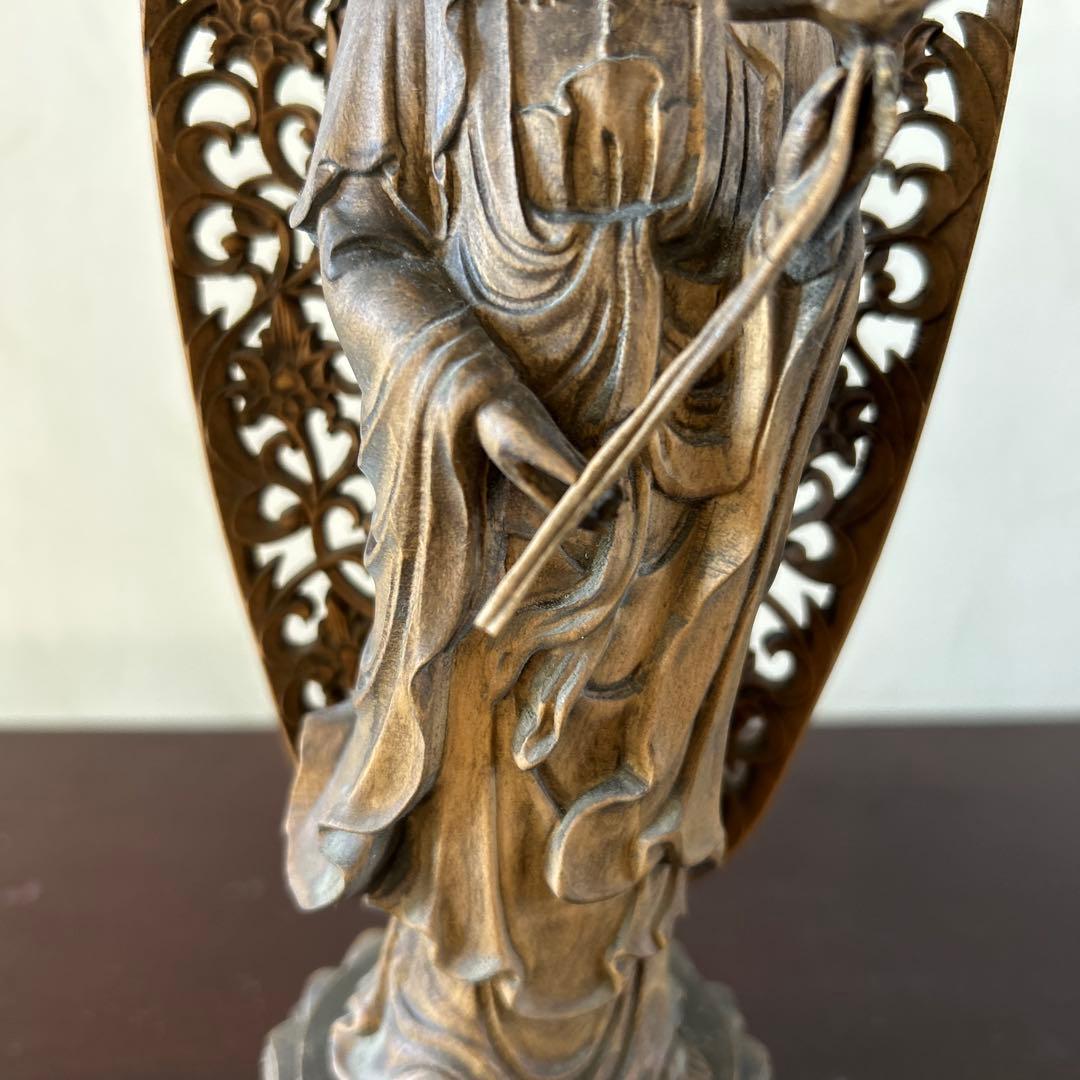 土日値下中】【骨董品】観世音菩薩立像 勢至菩薩立像 2体セット 木彫り