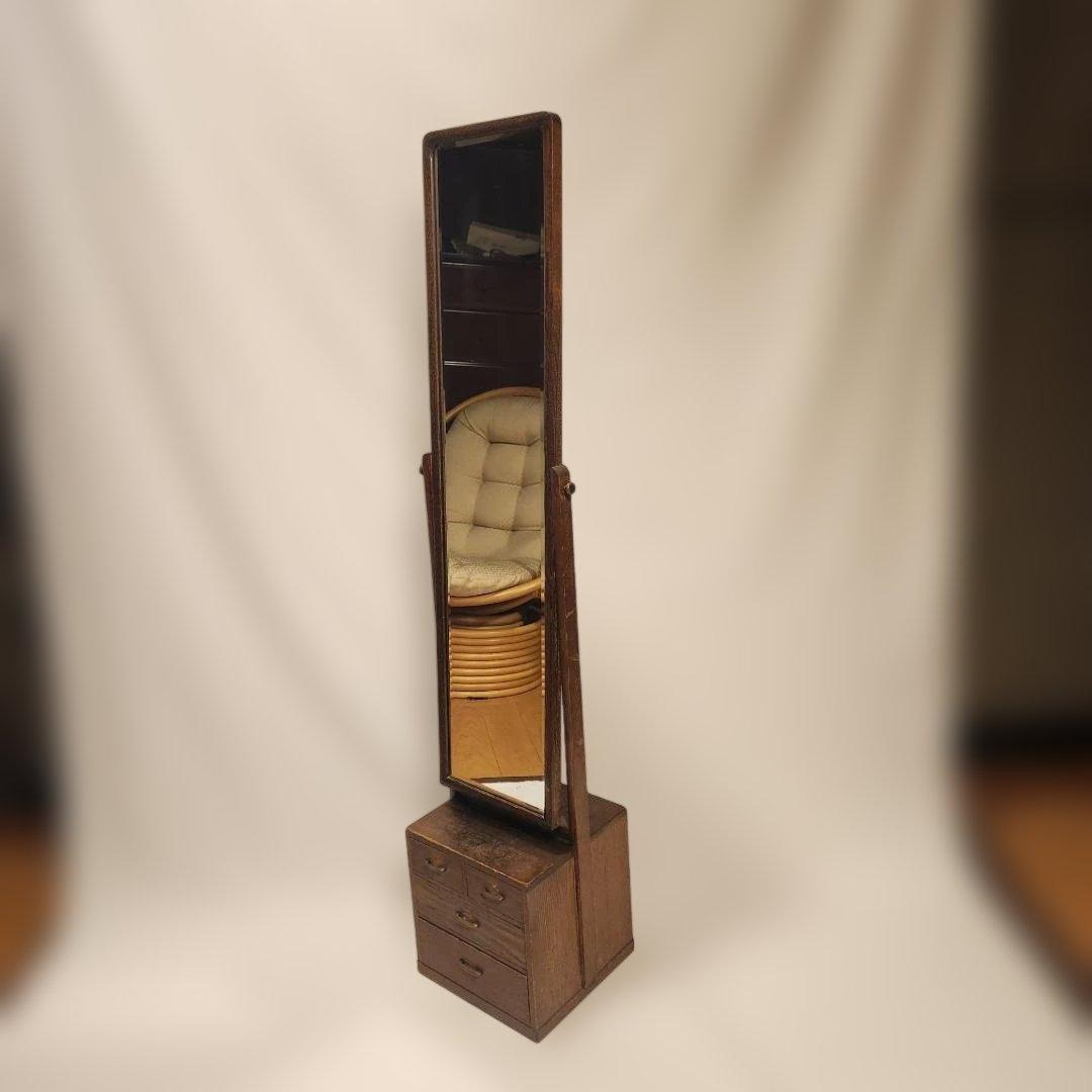 レトロ 鏡台 姿見 小引き出し古家具 時代家具 和モダン スタンドミラー